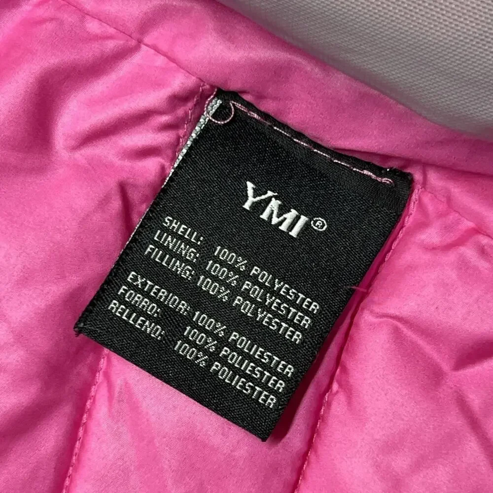 YMI Puffer Vest Juniors Large Pink Hooded Quilted Insulated Lightweight Zip